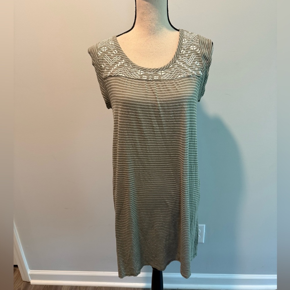 Carve Designs Cap Sleeve Organic Cotton Stripe Shirt Dress Embroidered size XS